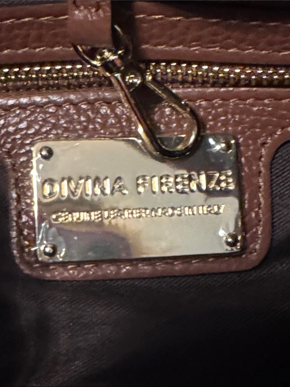 Divina Firenze Structured Brown Pebbled Leather Satchel with Removable Strap
